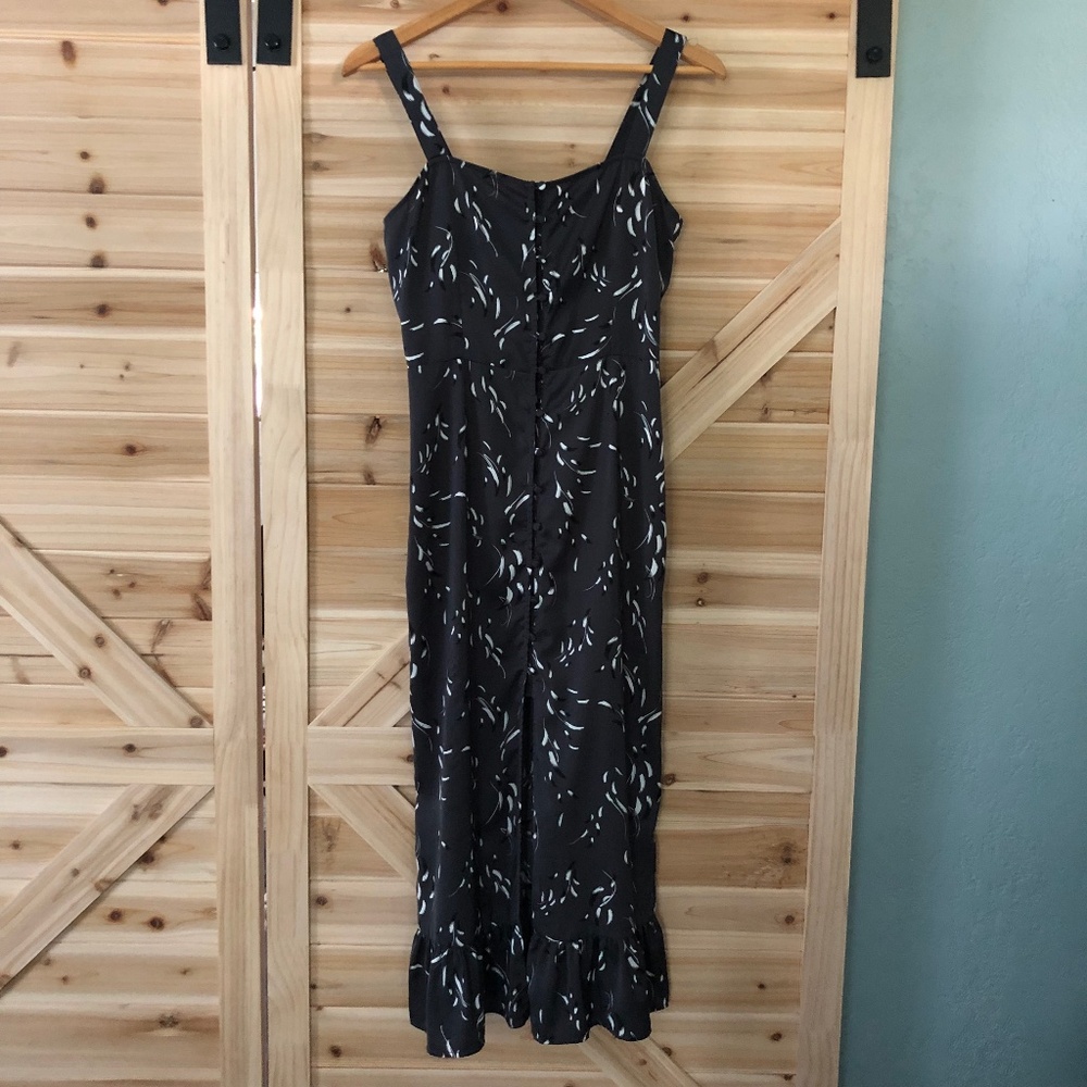 Saltwater Luxe Silky Dress S Darkest Grey with Feather Pattern